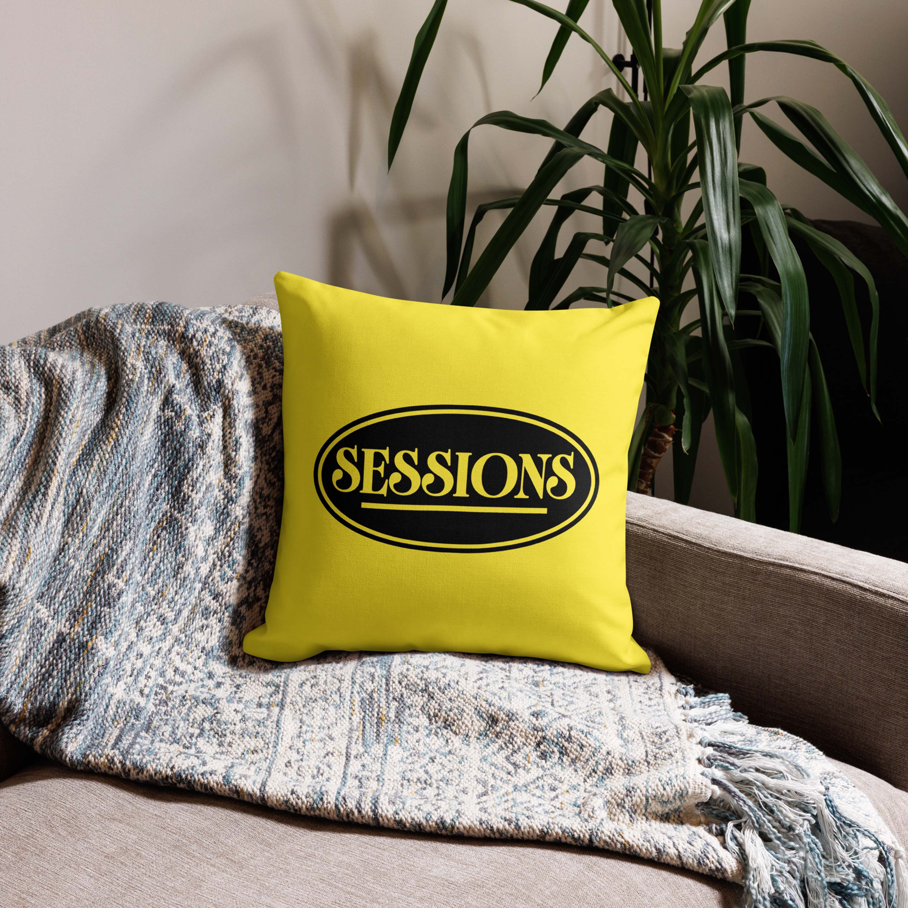SESSIONS Logo/Band Pillow Yellow